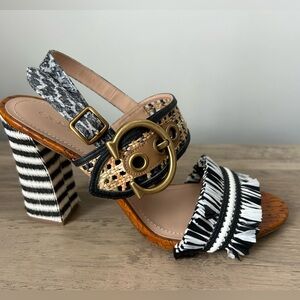 Coach Robin C-buckle raffia sling back boho Sandal size 10